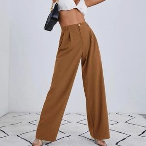 SHEIN EZwear Solid Zip Up Straight Leg Pants